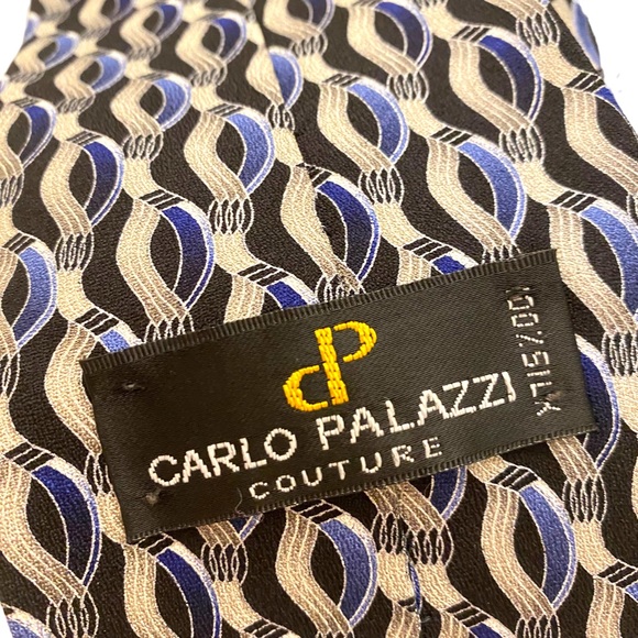 100% Silk Tie by Carlo Palazzi - Blue and Gray Design - Picture 10 of 11